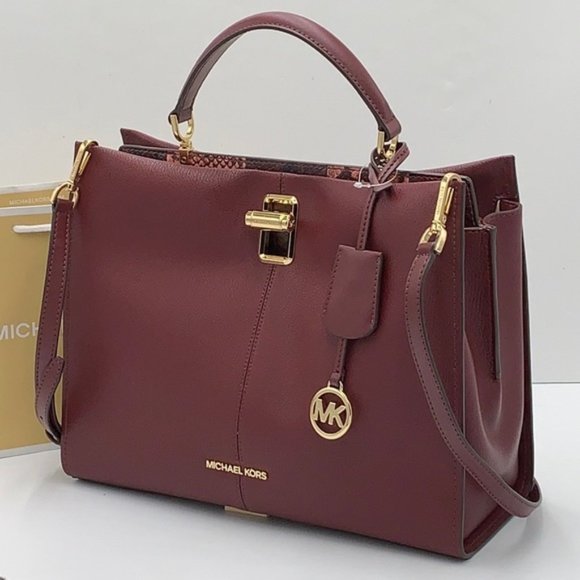 Michael Kors Penelope Large Top Handle Satchel Merlot Multi Color Leather - Picture 3 of 16